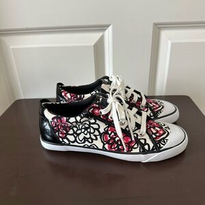 Coach Vintage Leather Poppy Barrett Graffiti Floral Sneakers Size 8.5